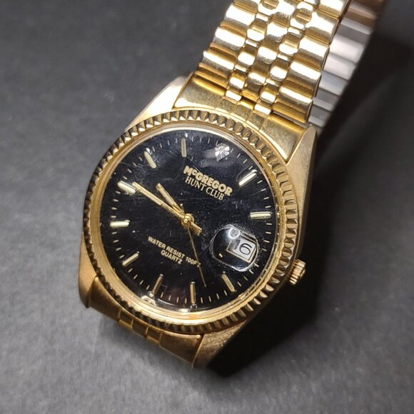 Very Cool 7 Inch Gold Tone McGregor Hunt Club Watch With Black Dial - Picture 12 of 14
